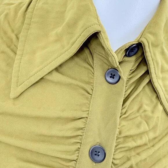 Proenza Schouler White Label Sleeveless Ruched Button-Up Olive Green Viscose Top - Picture 4 of 6